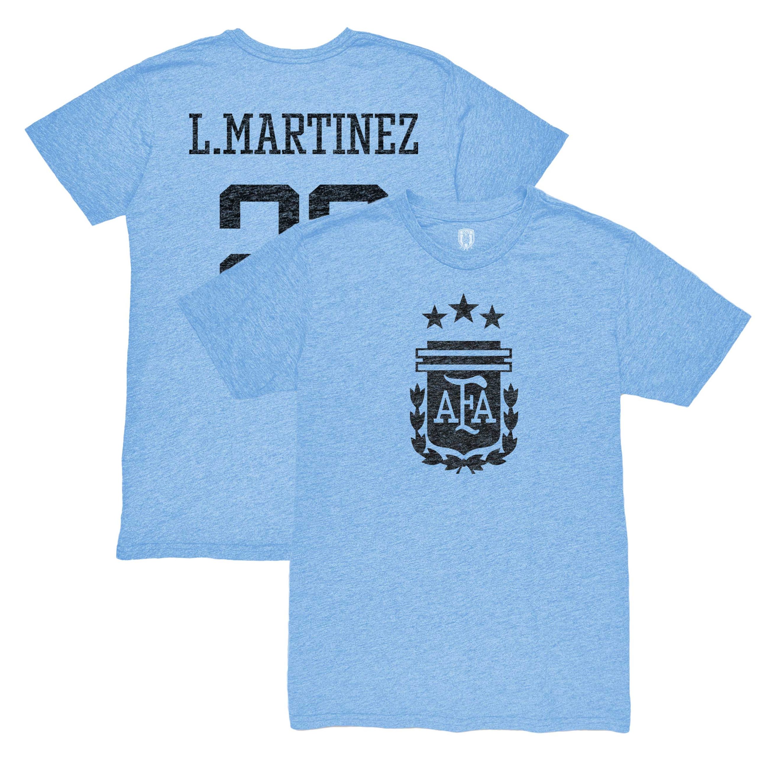 Explore lautaro martinez argentina national team 1863fc retro player tri-blend t-shirt – light blue – Canada World Cup T-Shirts and Jerseys