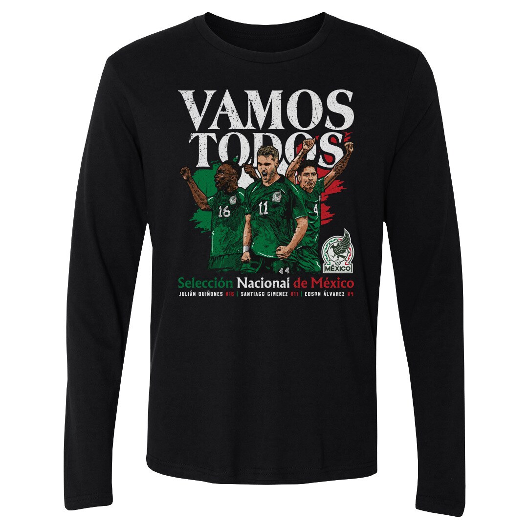 Explore mexico national team 500 level vamos todos julián quiñones santiago giménez amp edson Álvarez long sleeve t-shirt – black – Canada World Cup T-Shirts and Jerseys