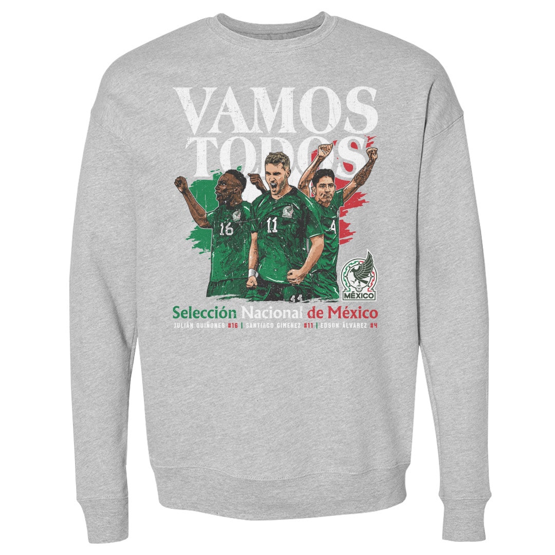 Explore mexico national team 500 level vamos todos julián quiñones santiago giménez amp edson Álvarez pullover sweatshirt – heather gray – Canada World Cup T-Shirts and Jerseys