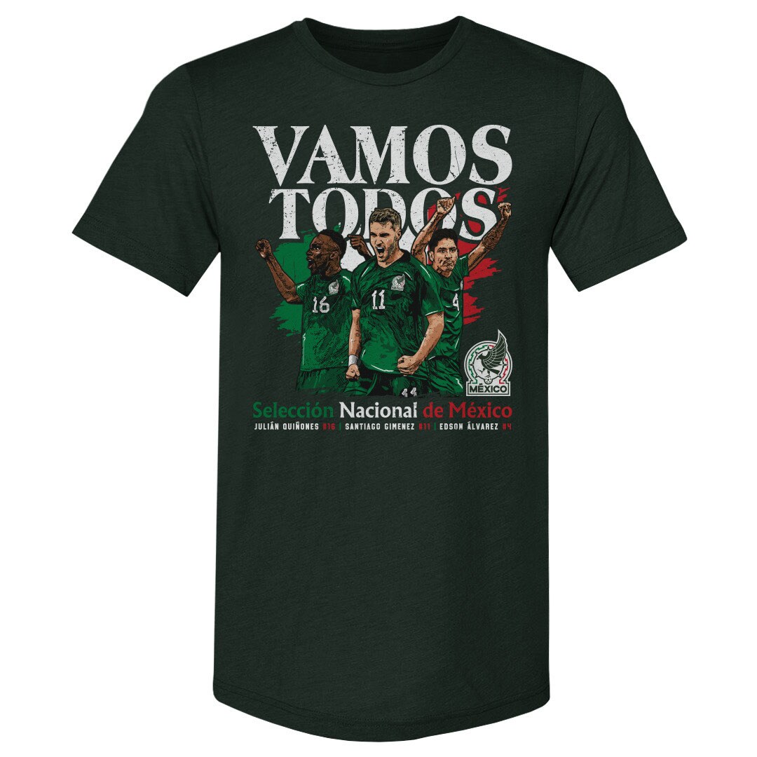 Explore mexico national team 500 level vamos todos julián quiñones santiago giménez amp edson Álvarez t-shirt – forest green – Canada World Cup T-Shirts and Jerseys