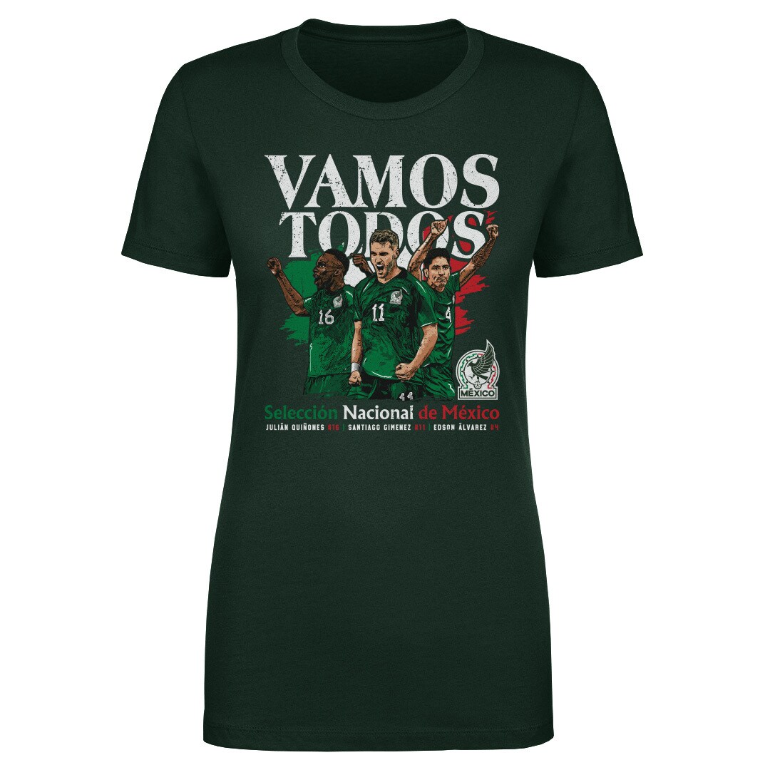 Explore mexico national team 500 level women8217s vamos todos julián quiñones santiago giménez amp edson Álvarez t-shirt – forest green – Canada World Cup T-Shirts and Jerseys