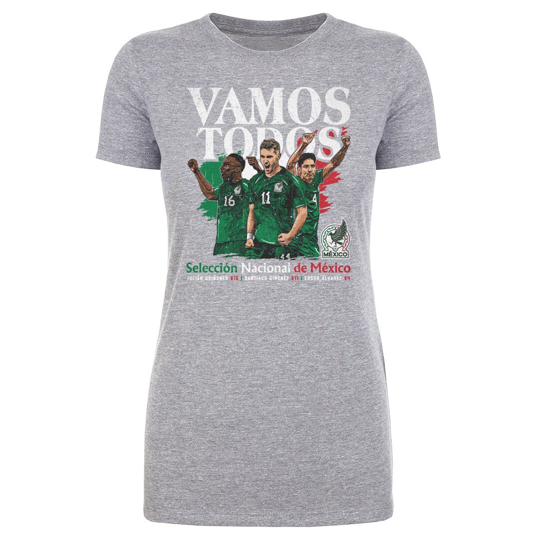 Explore mexico national team 500 level women8217s vamos todos julián quiñones santiago giménez amp edson Álvarez t-shirt – heather gray – Canada World Cup T-Shirts and Jerseys